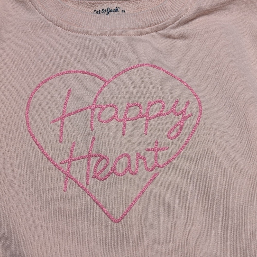 Cat & Jack Toddler Girl Pink‎ "Happy Heart" Sweatshirt 3T